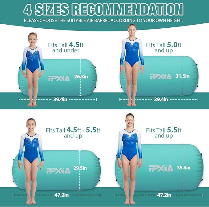 Gymnastics Air Roller Air Barrel Inflatable Tumbling Mat, Tumble Track Backhandspring Mat Gymnastic Equipment with Pump for Yoga Training Cheerleading Home Use