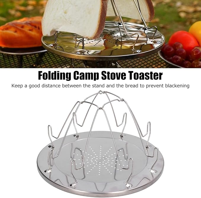 Camping Toaster for Gas Stove, Camp Stove Toaster Folding Portable 4 Slice Stainless Steel Stovetop Bread Toast Rack for Outdoor Cooking Camping Hiking Backpacking BBQ Picnics