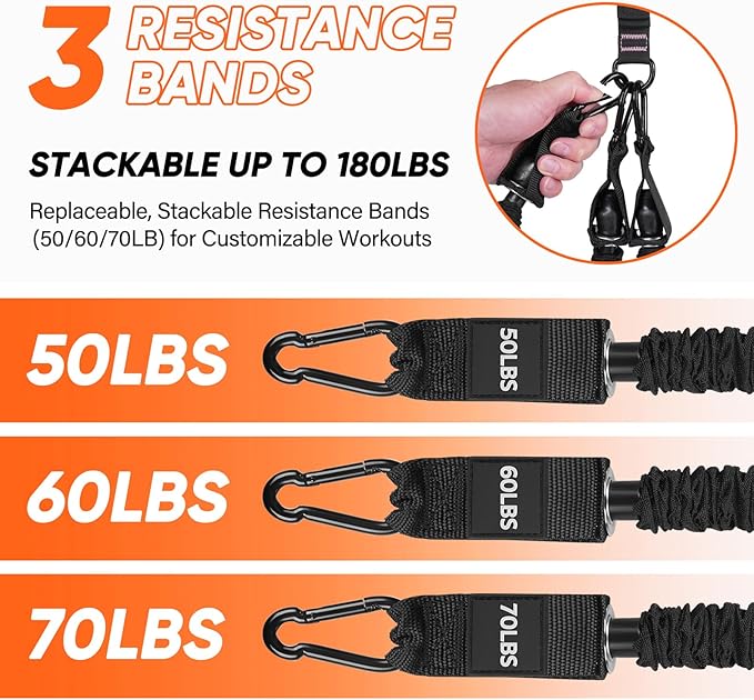 Besbiu Adjustable Length Pedal Resistance Band with Handle for Working Out, Replaceable 180Lbs Exercise Bands with Foot Pedals, Home Gym Workout Equipment for Women Men Strength Training, Stretching