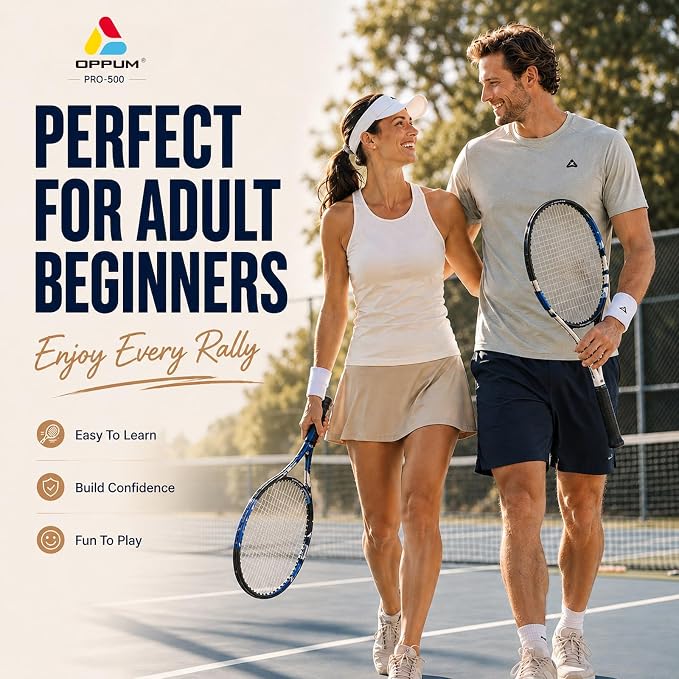2-Pack Adult Tennis Rackets, 105 Sq Inch Oversized Head Pre-Strung for Beginners and Intermediate, Arm Friendly Vibration Control Set with Bag and Balls