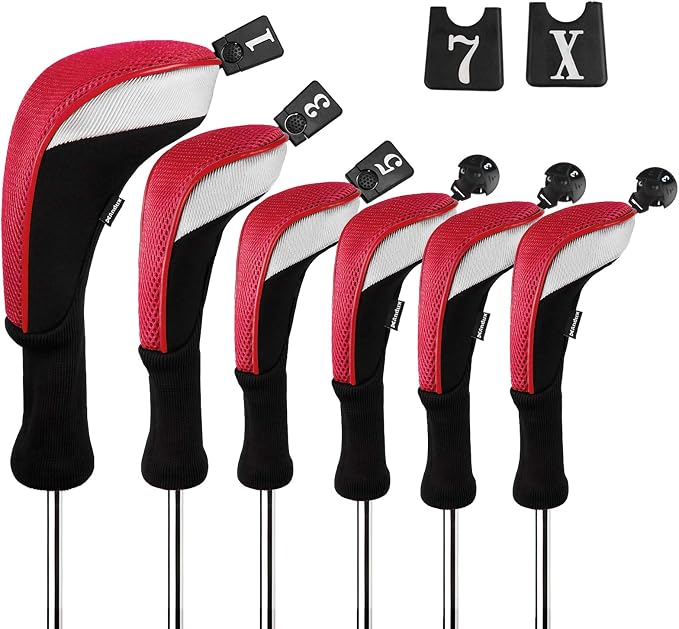 Andux 6pcs/Set Golf Club Head Covers Woods Hybrid Long Neck | 3 Hybrid Club Head Covers + 3 Woods Club Head Covers