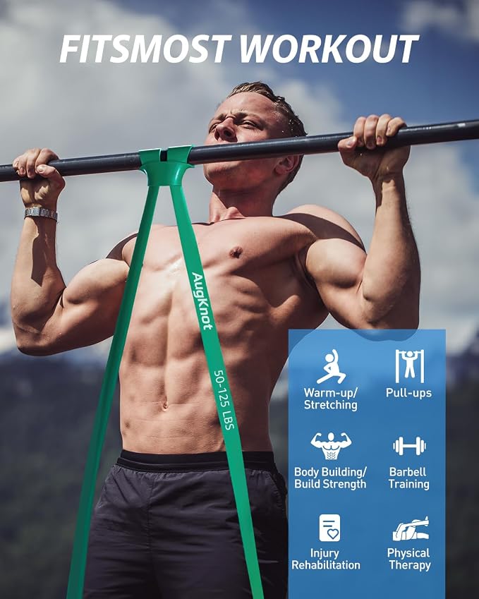 AugKnot Resistance Bands for Working Out: 5-Levels Exercise Bands Set - Pull Up Assistance Elastic Silicone - Physical Therapy/Training/Stretching- Home Gym for Women and Men