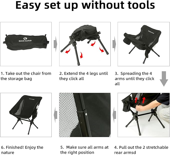 ROCK CLOUD Portable Camping Chair Ultralight Folding Camp Chairs Outdoor for Camp Hiking Backpacking Lawn Beach Sports