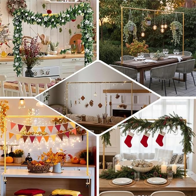 Over The Table Rod Stand with Clamps Adjustable 33''-50'' Tall 34"-105" Length Gold Table Arch Hanging for Wedding Birthday Party Halloween Christmas（Storage bag）