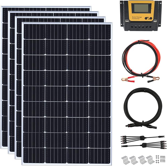 600 Watt 12Volt Solar Panel Kit 4X150W Monocrystalline Module 50A Charge Controller for RV, Boats, Trailer, Camper,Off-Grid System(600W Solar kit)