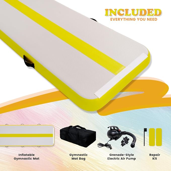 Tuxedo Sailor Inflatable Gymnastics Mat with Electric Pump, Storage Bag, Repair Kit–Air Mat for Home Training, Cheerleading, Yoga