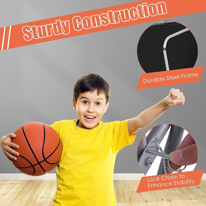 Giantex Foldable Basketball Arcade Game, 8 Game Options, Electronic Double Shot 2 Player w/ 4 Balls and LED Scoring System, Indoor Basketball Game for Kids, Adults, Black & Silver