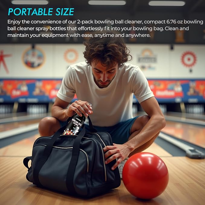 Bowling Ball Cleaner Spray - 2 Pack Bowling Cleaner Set with Cleaning Towel, Portable Bowling Accessories Kit - Removes Oil, Stains & Scuffs - Enhances Grip, Restores Tack & Prolongs Lifespan of Ball