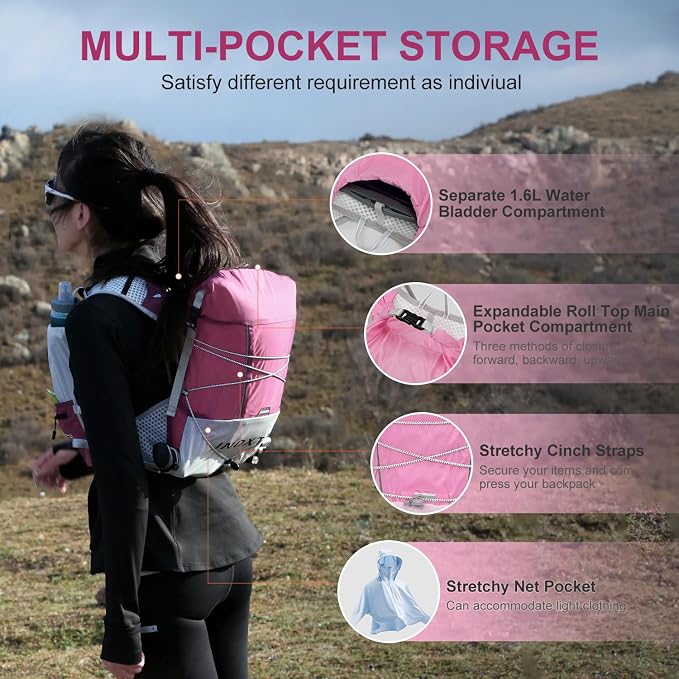 IX INOXTO Running Vest Hydration Backpack, Lightweight Running Backpack Hydration Pack with 1.6L Water Bladder Daypack for Trail Running Hiking Cycling Race Marathon for Women Men