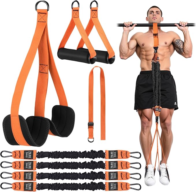 Pull up Assistance Bands, 4 Pull Up Bands 300lbs, Heavy Duty Pull Up Assist Workout Bands for Home Gym Strength Training with Two Footrest, Compatible with Any Pull Up Bars