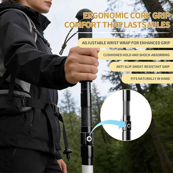 LED Trekking Pole,Lightweight Aluminum Hiking Poles for Women&Men,Collapsible Walking Sticks for Travel, Multifunctional Walking Sticks for Travel, Night Hiking, Mountaineering & Camping