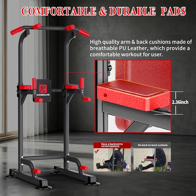 K KiNGKANG Power Tower Pull Up Bar Station, Load 450 lbs with 6-Height Adjustment Workout Dip Station for Home Gym Fitness Equipment