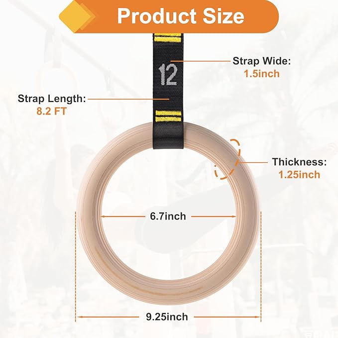 Wooden Gym Rings with 9ft Double-Layer Numbered Straps Quick Adjust. 1.25” Olympic Rings for Home Gym Small Apartment Hotel Camping Full Body Workout Calisthenics Strength Training Body