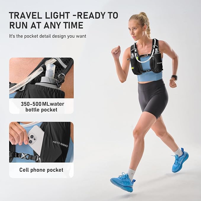 N NEVO RHINO Running Vest, Hydration Vest Pack, Lightweight Hydration Backpack with 1.5L Water Bladder for Hiking, Trail,Cycling,Bike,Marathons for Women Men