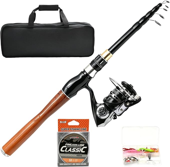 Fishing Rod and Reel Combo Kit, 2PACK Carbon Fiber Telescopic Fishing Pole | 2PACK Portable Spinning Reel Set with Lures,Lines,and Carry Bag for Travel Outdoor Fishing