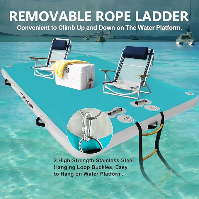 5ft/6ft/8ft/10ft Floating Dock Water Platform, Multi-People Inflatable Floating Mat, Dock Platform for Lake/Boats/Island/Swimming Pool