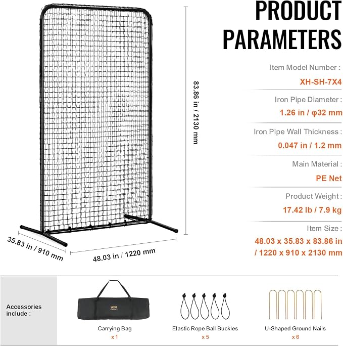 VEVOR Batting Screen - Baseball & Softball Protector with Carry Bag & Ground Stakes, Pitching Net for Pitchers Protection