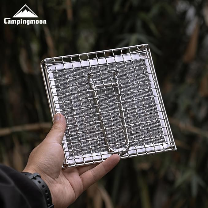 Campingmoon Camping Bread Toaster Folding Camp Stove Toaster Gas Fire BBQ Grill Portable 304 Stainless Steel Cooking Grill With Anti Scalding Mesh Fork