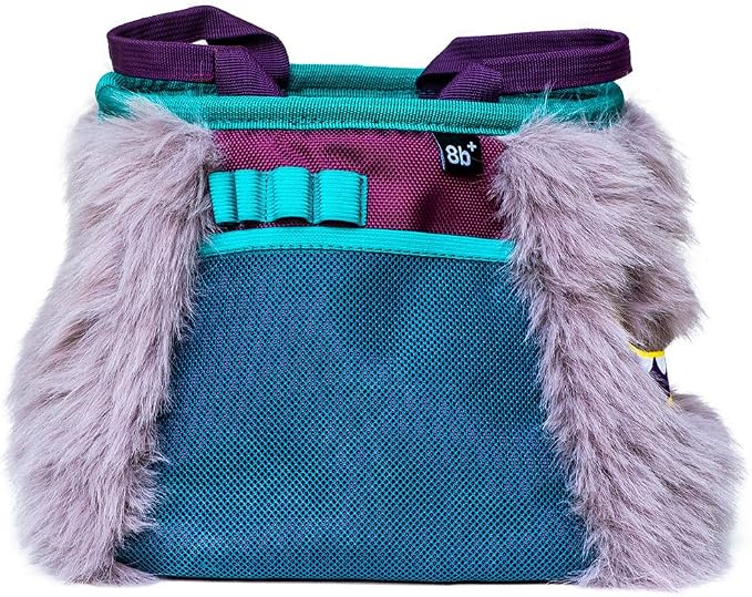 8BPLUS Angus Boulderbag, Premium Artificial Fur, Ripstop, Soft Fleece Interior, 8.7in Opening, Center-Closing Drawstring, Multiple Brush Holders, Zipper Pockets, Climbing Gear