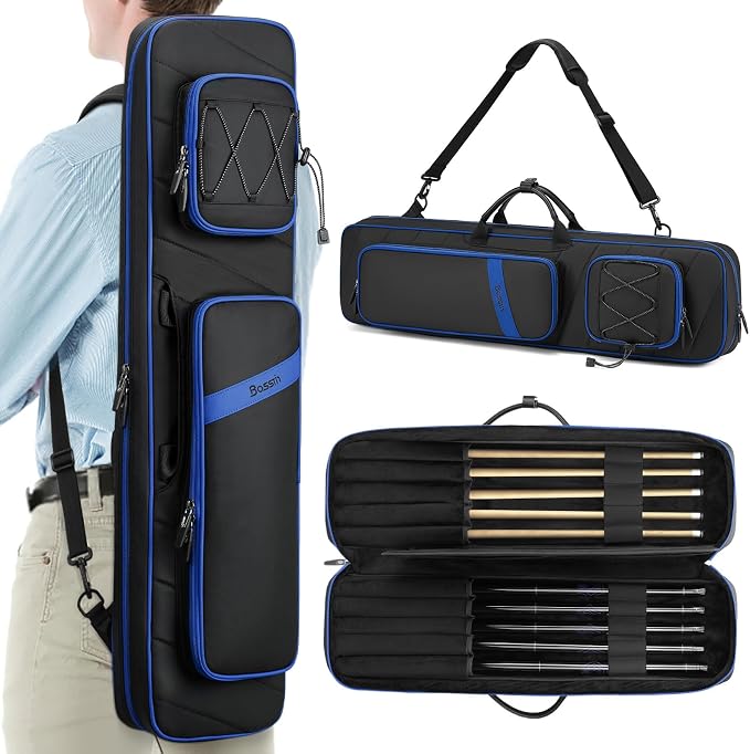 BOSSTIN Pool Cue Case, 3x4 / 5x5 Pool Stick Billiard Cue Accessories Soft Padded Bag Case