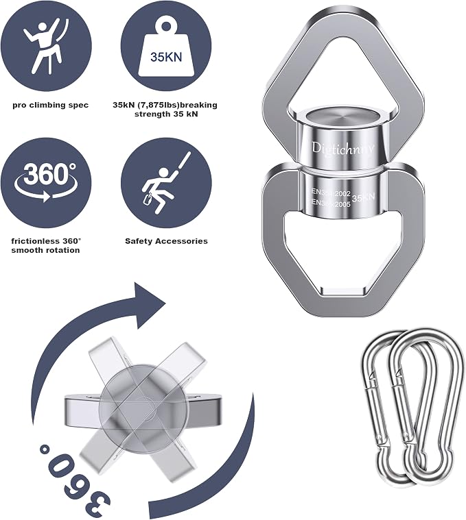 Swivel Hook for Swing, Safety Swing Swivel with 2 Carabiners, Rotational Device Swing Spinner for Web Tree Tire Rope Swing, Aerial Dance, Children’s Swing