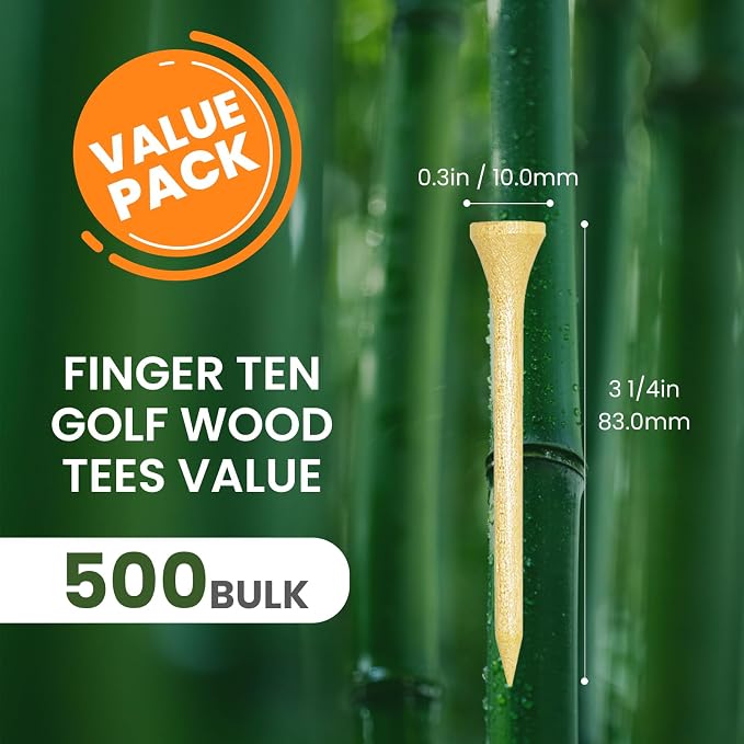 FINGER TEN Bamboo Golf Tees Wood 1 1/2 2 3/4 3 1/4 Inch Wooden Short Long Tee Color Bulk 250/500/1000/2000 Count for Men Women Kids in Red Pink USA Flag