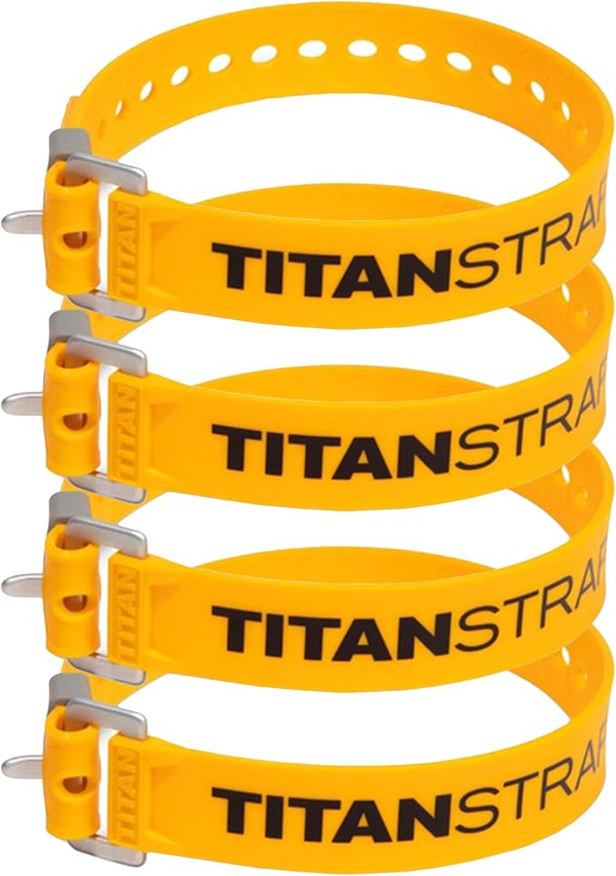 Titan Industrial Straps – Strong & Simple Tie-Downs for Construction (Welders, DIY Home) & 1st Responders – 3 Year Warranty, Batch Tested – 70 lb. Working Load, School Bus Yellow, 4-Pack