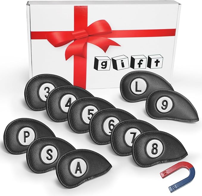 FINGER TEN Magnetic Golf Iron Headcovers Value 11 Pack, Durable PU Leather with Embroidered Numbers for Easy Identification, Multiple Colors Available Fits Most Iron Clubs