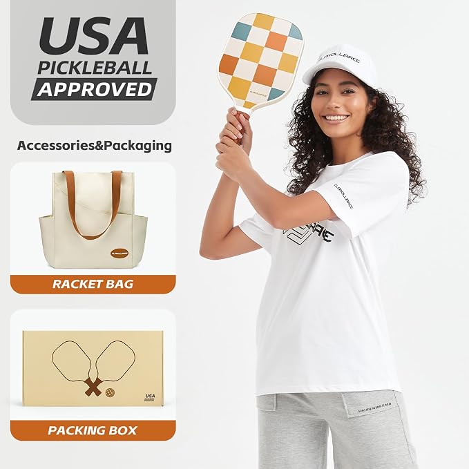 Pickleball Paddles Set of 2 | 4 Pickleball Rackets, USAPA Approved Pickleball Set, Fiberglass | Carbon Fiber Surface & 13 mm PP Honeycomb Core,4 Indoor & Outdoor Pickle Balls