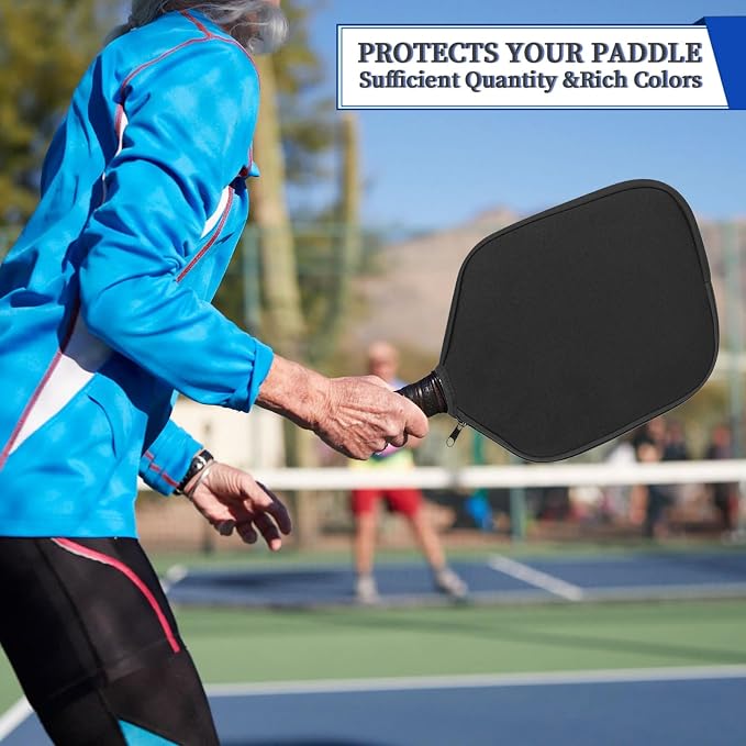 MYKUJA Pack of 4 Pickleball Paddle Cover, Zippered Paddle Case 8.6 x 11.8 inches, Neoprene Racket Sleeve, Black, Blue, Green, Purple Pickleball Covers Fits Paddles Racqets