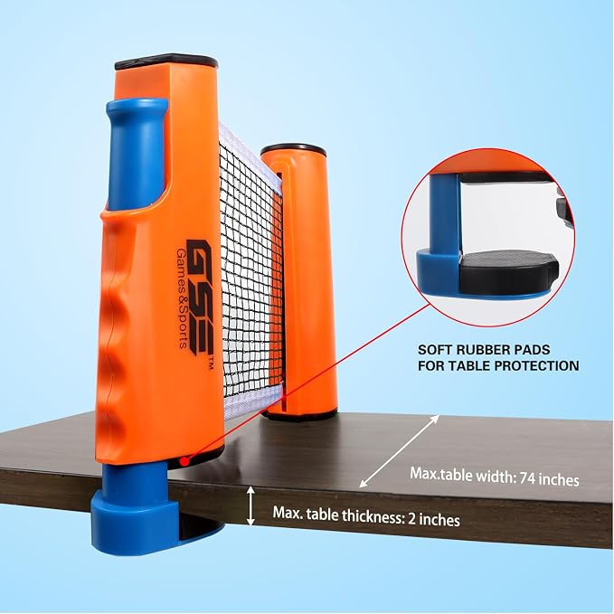 GSE Games & Sports Expert Adjustable Retractable Ping Pong Net Set & Post. Professional Table Tennis Rackets and Balls, Net with Posts and Storage Bag - Pingpong Paddle and Game Table Accessories. | Adjustable
