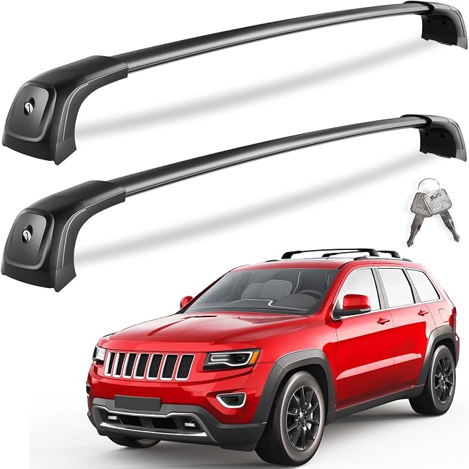 KINGGERI 330lbs Lockable Roof Racks Cross Bars Fit for Jeep Grand Cherokee 2011-2021 with Grooved Side Rails(NOT for Raised Side Rails), Heavy Duty Anti-Theft Aluminum Rails Crossbars Cargo Kayak