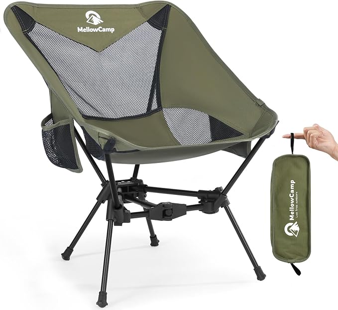 MellowCamp Camping Chair, Ultralight Folding Backpacking Hiking Chair, Compact Portable for Hiking, Camping, Backpacking, Beach, Roadtrip (Olive Green)