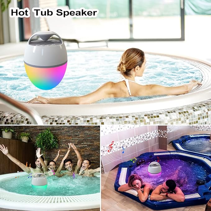 Floating Pool Speaker With Lights, Portable Bluetooth IP68 Waterproof Hot Tub Speaker for Outdoor Sports Home Party, Louder Volume, Rich Bass, Mic, 82 ft Wireless Range