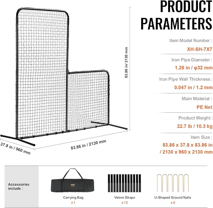 VEVOR Batting Screen - Baseball & Softball Protector with Carry Bag & Ground Stakes, Pitching Net for Pitchers Protection
