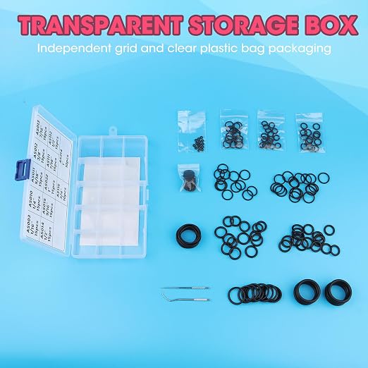 Scuba O Ring Kit 170 Pcs, FKM90 Scuba Diving O Rings with 2 Stainless Steel O-Ring Pick Set for Accurate Selection, Removal and Replacement for Dive Hose Diving Tank Scuba Gear