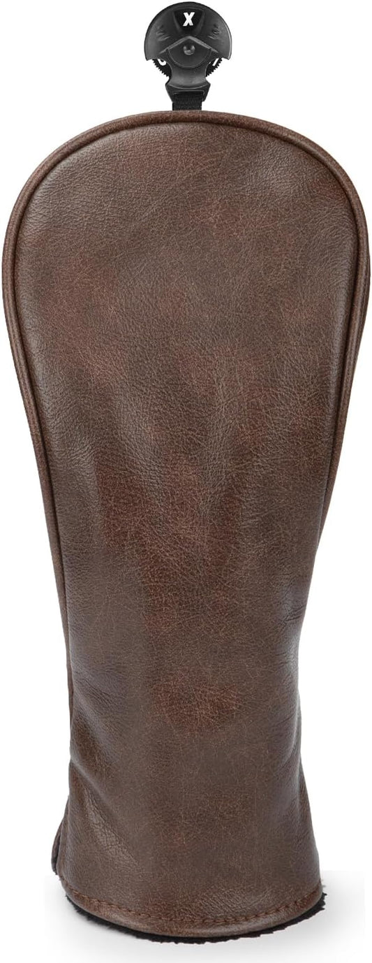 Golf Club Cover Vintage PU Leather Driver Headcover Fariway Wood Headcovers Hybrid Covers with Interchangeable Tags Golf Head Cover for Extra Club Protection