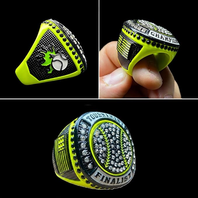 Legacy Rings 1 or 12 Pack Neon Yellow Baseball Softball Championship Trophy Ring Award for Tournament Champion or Finalist