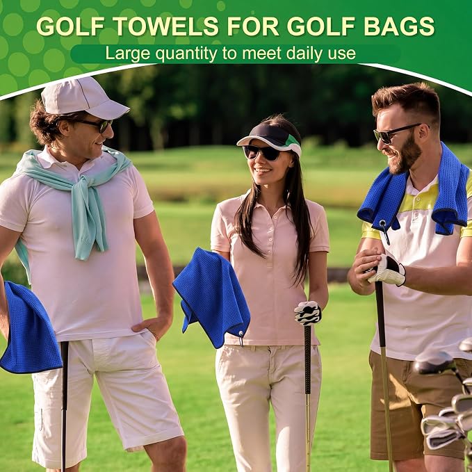Batiyeer Golf Towels Bulk for Bags 16'' x 24'' Microfiber Waffle Pattern Golf Towels Trifold with Clip for Hiking,Tournament, Yoga