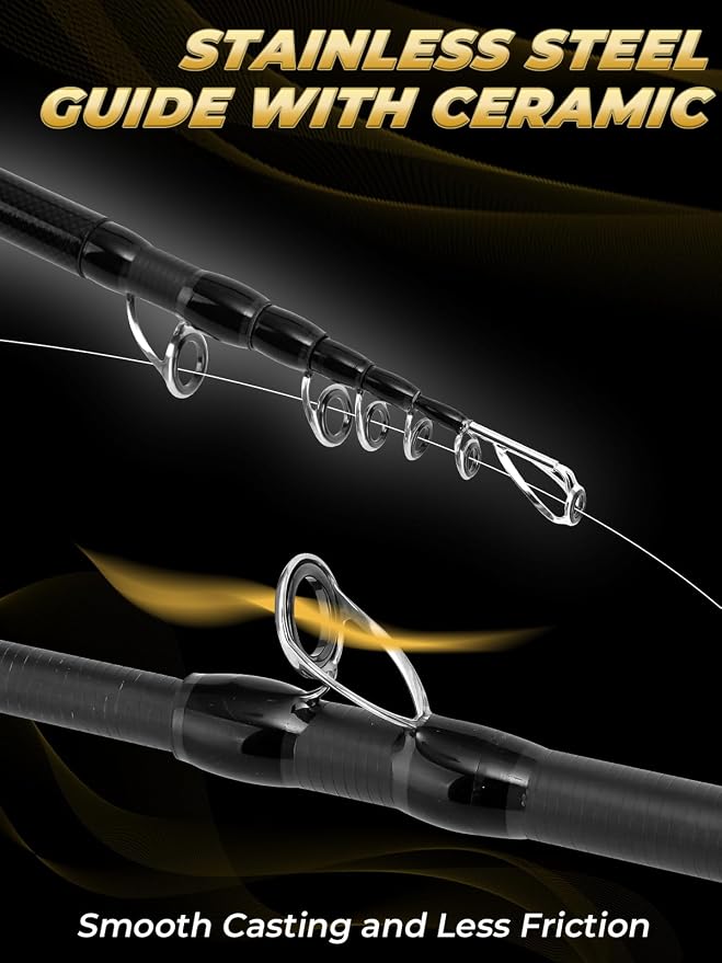 Jenseits 7FT Fishing Rod，Telescopic & 4-Piece Fishing Pole, Spin & Cast | 24T Carbon Fiber, Comfortable EVA Handle, Ceramic Guides, Bass, Trout, Catfish, Freshwater & Inshore，Fishing Gift for Men