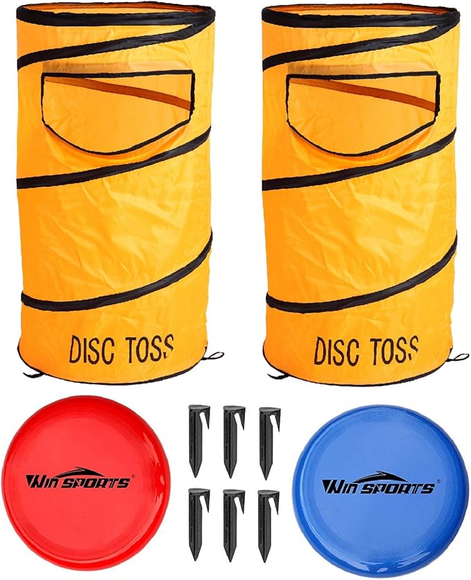 Win SPORTS Folding Disc Toss Game Set - Flying Disc Toss Dunk Game Set - Includes 2 Disc Targets with Bean Bag & 2 Flying Discs & Carrying Case - Great for Backyard,BBQs,Tailgating