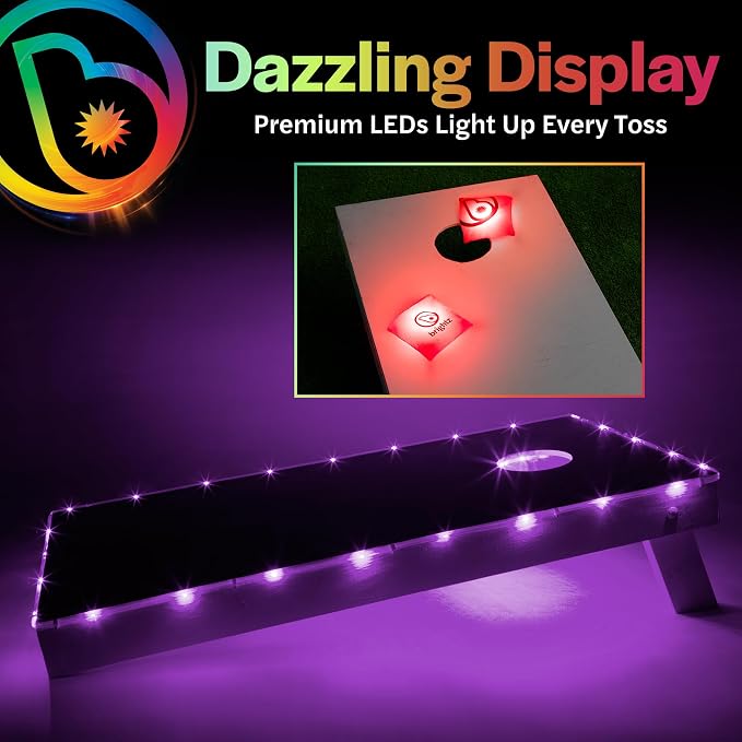 Brightz Cornhole Board Edge Lights with LED Bags - Includes 4-Pack of LED Cornhole Bags + TossBrightz Cornhole Board Edge Lights - The Ultimate Night Time Cornhole Master Set