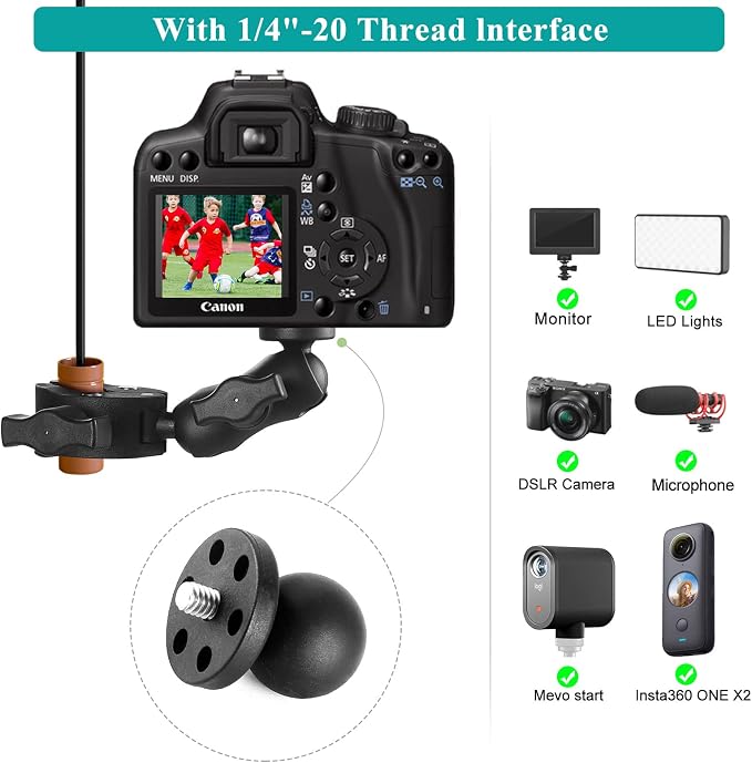 Super Double Clamp Camera Mount Chair Umbrella Clamp, with 360° Magic Arm Double Ball Head Adapter for Umbrella, Pole, Strollers, Motorcycle, Photo Studio Light Stand, Photo Boom Stand