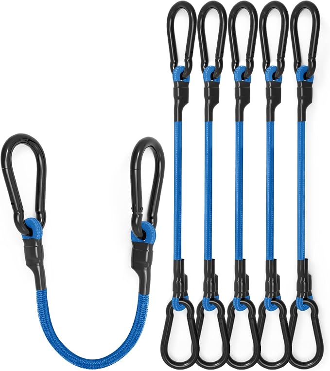 8 Pcs 12 Inch Heavy Duty Carabiner Bungee Cord Outdoor with 190 Lbs Max Break Strength, Bungee Straps with Upgraded Carabiner Hooks for Luggage Rack, Cargo, Hand Carts, Bike, Camping, etc (Blue)