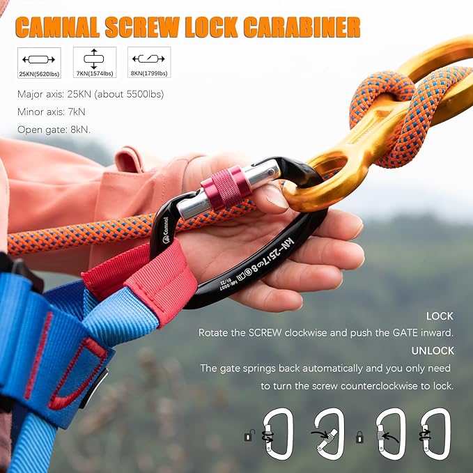 Heavy Duty Carabiner UIAA Certified Locking Carabiner 25KN (About 5620 lbs) Screw Lock Carabiner D Shape Carabiner Clip for Rock Climbing, Mountaineer, Aerial Work