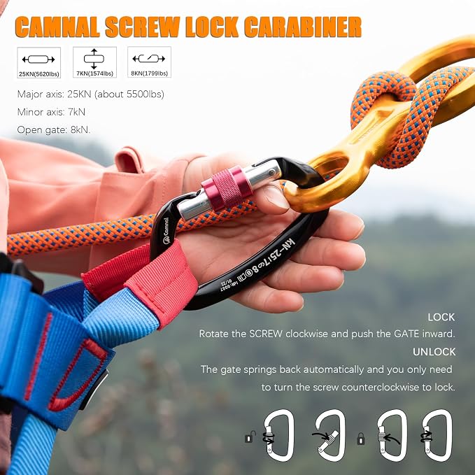 Heavy Duty Carabiner UIAA Certified Locking Carabiner 25KN (About 5620 lbs) Screw Lock Carabiner D Shape Carabiner Clip for Rock Climbing, Mountaineer, Aerial Work