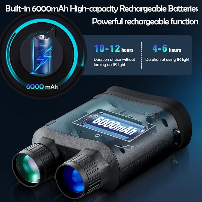 Night Vision Binoculars Long-Lasting for Total Dark up to 1312ft, 6X Zoom & F1.4 Aperture with Night Vision Camera, Rechargeable Night Vision Goggles for Camping, Security, Outdoor, Animal Viewing