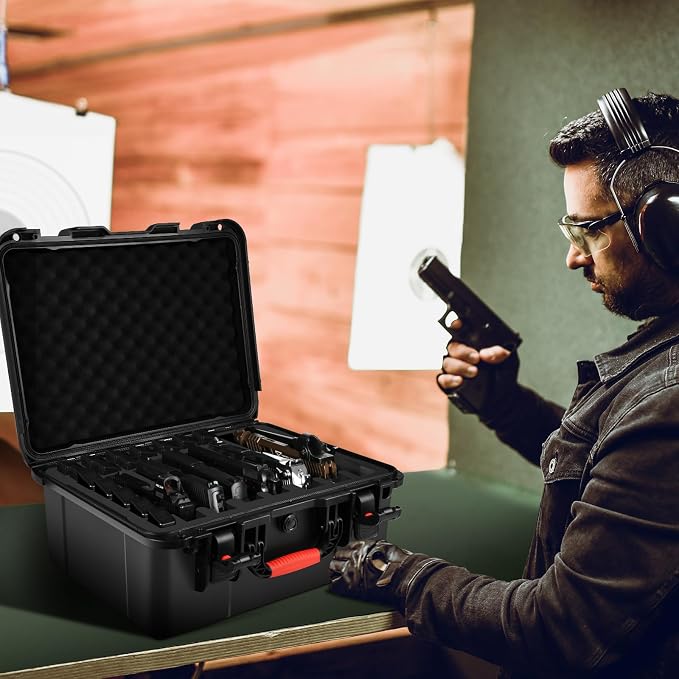 Pistol Gun Case for Multi Handguns - Hold Multiple Pistols & Magazines, Pre-cut Waterproof Hard Shell Gun Box, TSA Approved Pistol Case for SIG Sauer, Smith & Wesson, for Colt, for Revolver, for Glock
