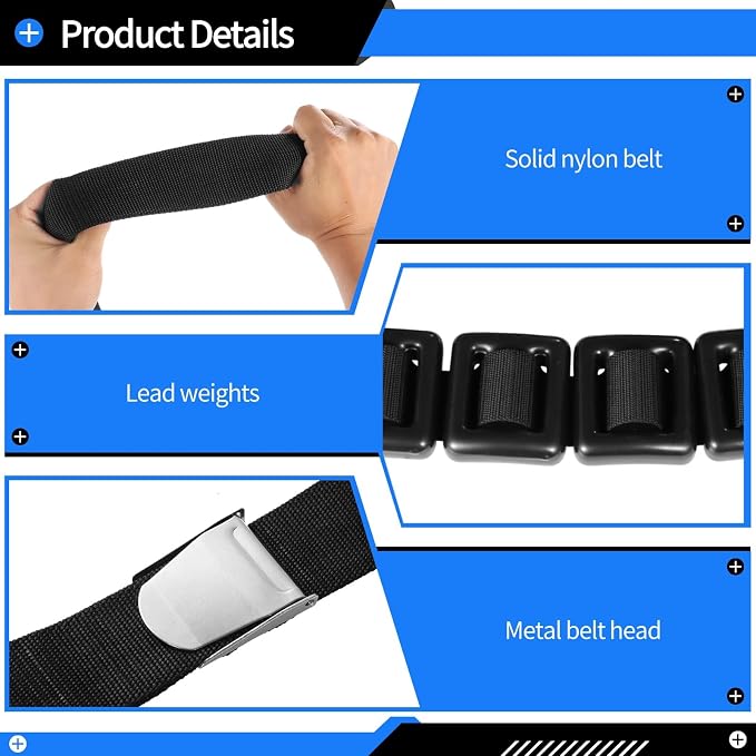 Homaisson 4 PCS 2.2lb Dive Weights with Belt for Freediving, Scuba Weights Diving Weight Belt, Coated Lead Diving Weights, 32-52 inch Adjustable Nylon Belt, Quick Release Buckle