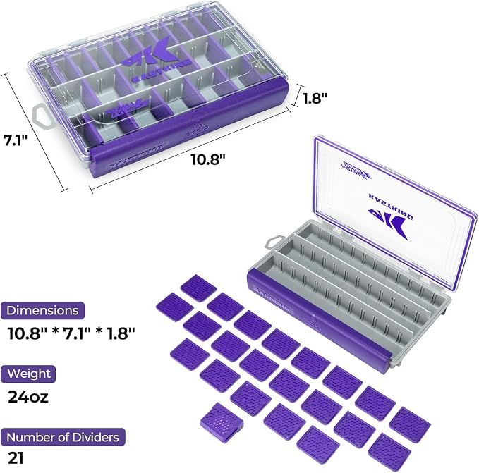 KastKing HyperSeal Waterproof Tackle Box, 3600 1 Pack，Purple | 3600 Tackle Trays;Tackle Box Organizer;Removable Dividers; One-Hand Open and Close；Fishing Gear Storage